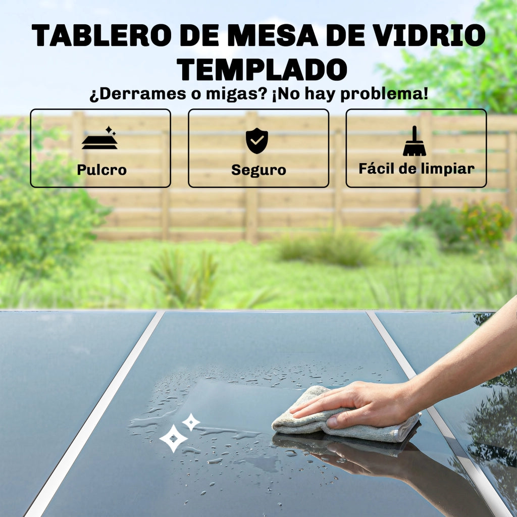 Set Tavolo e Sedie da Giardino con Vetro Temperato ¨C zephmum ¨C Grigio 6 Pezzi Pieghevoli