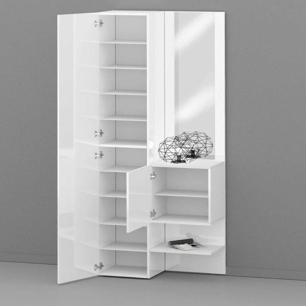 Mobile da ingresso Bauladu, Armadietto multifunzione a 2 ante, Mobile multiuso con specchio, 90x35h190 cm, Bianco
