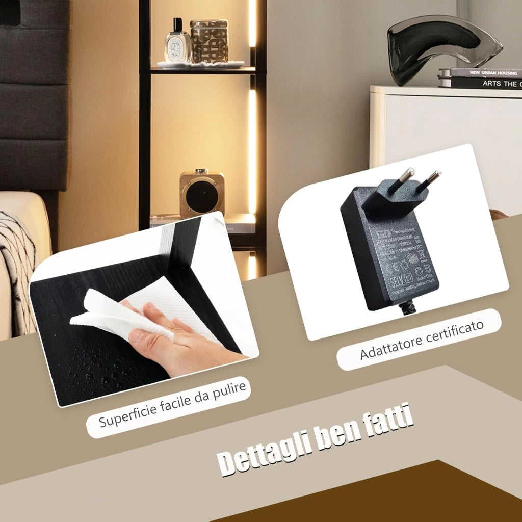 Lampada da Terra con Mensola, Lampadine LED Dimmerabili a 3 Livelli e Poli LED Ruotabili, Piantana Lampada da Terra per Soggiorno, Studio e Camera da Letto