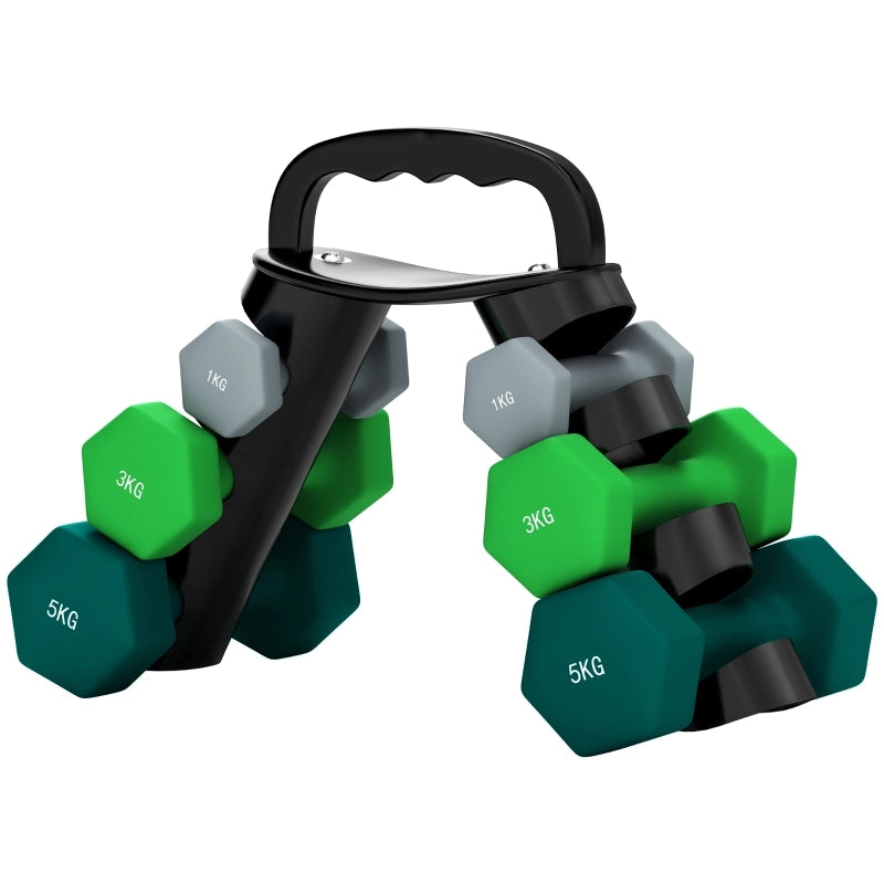 Set di manubri con supporto per riporli, set di 6 manubri per allenamento fitness, 2 x 1 kg, 2 x 3 kg, 2 x 5 kg