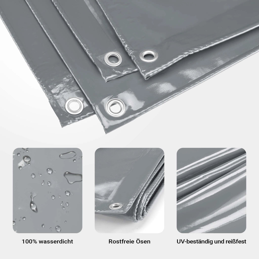 Telone occhiellato grigio 5 x 7 m resistente alle intemperie e a raggi UV, impermeabile, robusto telo di protezione in poliestere 650 g/m² con rivestimento in PVC