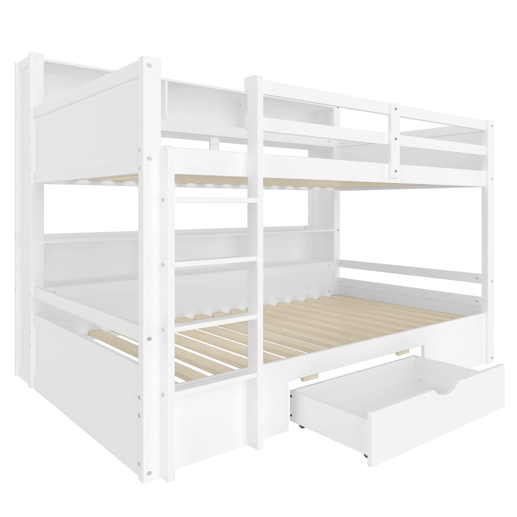 OKWISH Letto a Castello 90×200 cm e 90×200 cm, Letto 2 Posti con Cassetto, Vani Portaoggetti e Sponde, senza Materasso, Bianco