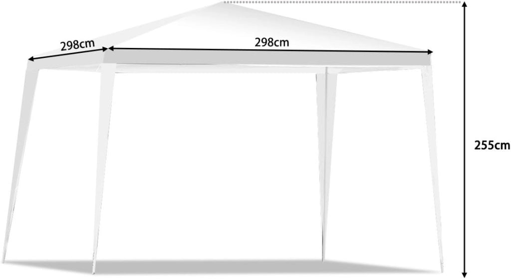Gazebo da Giardino 3 x 3 M, Tendone per Feste con Struttura in Metallo, Picchetti, Corde per Vento, Impermeabile e Protezione UV, per Feste, Barbecue, Giardino e Spiaggia, Bianco