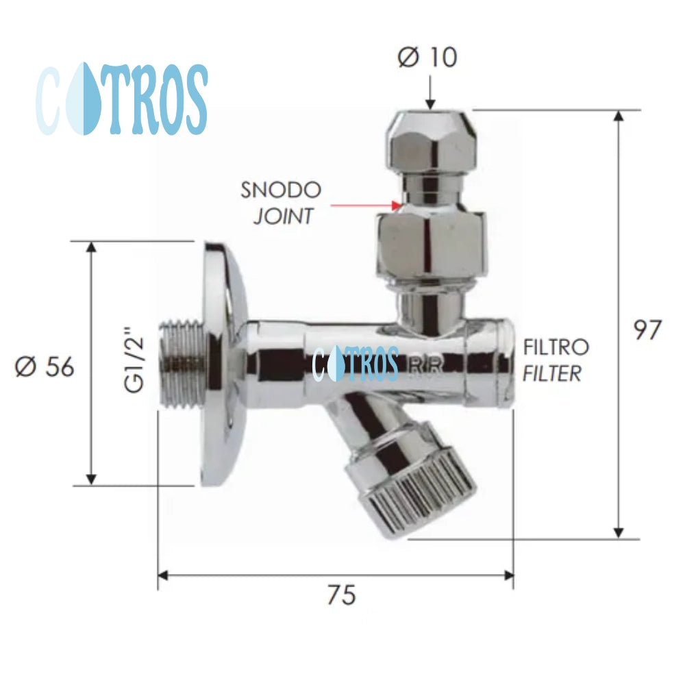 Rubinetto sottolavabo 1/2x3/8x10 mm filtro smontabile in ottone cromato *** (quantita) pezzi 2, confezione 1