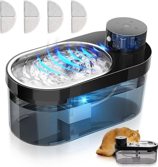 Fonte d'acqua automatica per gatti 4 l con sensore di movimento - Fonte d'acqua ricaricabile per gatti - Molto silenziosa 

Modello: WF-4000
Capacità: 4 l
Alimentazione: Ricarica tramite cavo USB
Sensore di movimento: Sì