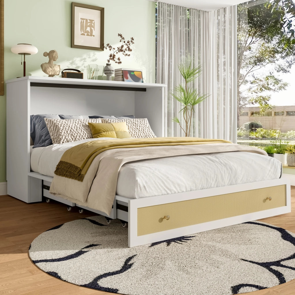 LETTO Convertibile 140x200 cm MDF Bianco con USB e presa