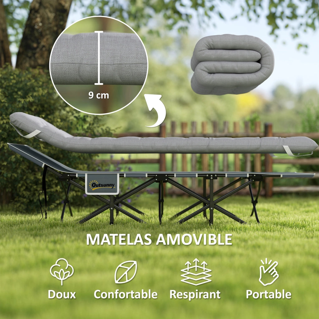 Letto da campeggio pieghevole con materasso ¨C zephmum ¨C grigio chiaro 185x68x37 cm