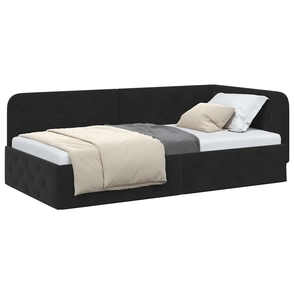 Cornice del letto ad angolo Nero 100 x 200 cm Velluto