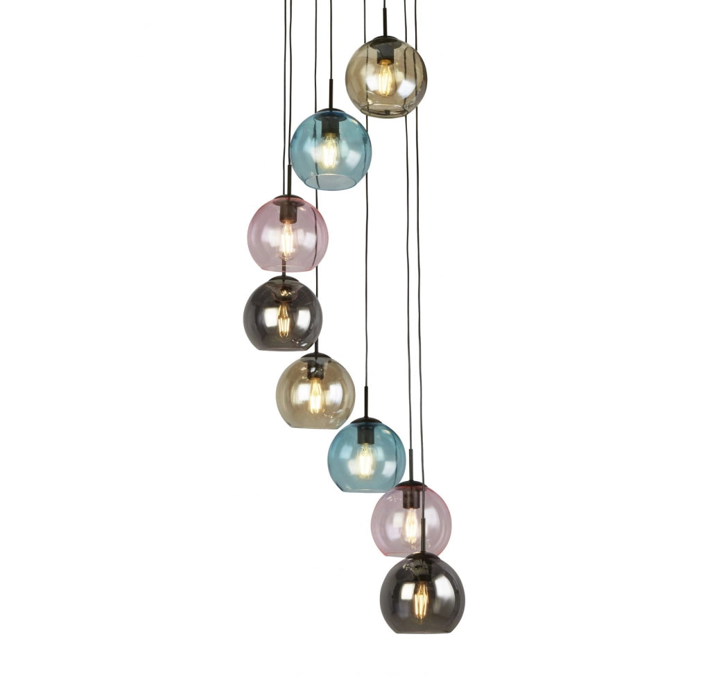 Mardi Gras II 8Lt Pendant - Metallo nero e vetro colorato