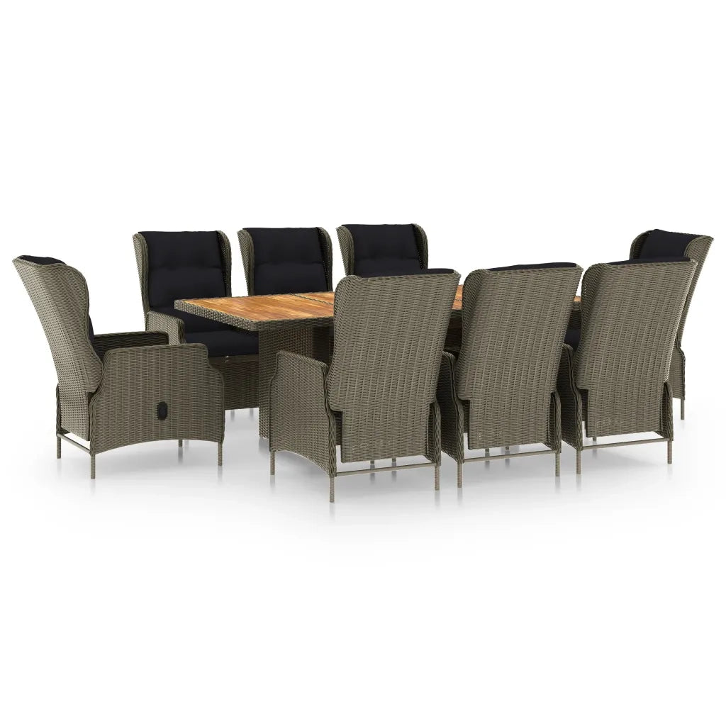 Set da Pranzo da Giardino 9 pz con Cuscini in Polyrattan Marrone cod mxl 40859