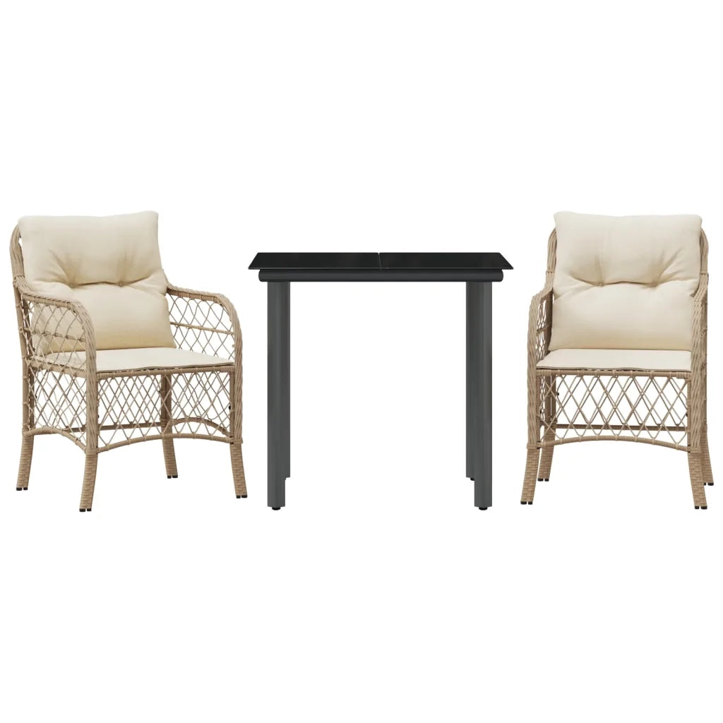 Set da Bistrò 3 pz con Cuscini Beige in Polyrattan