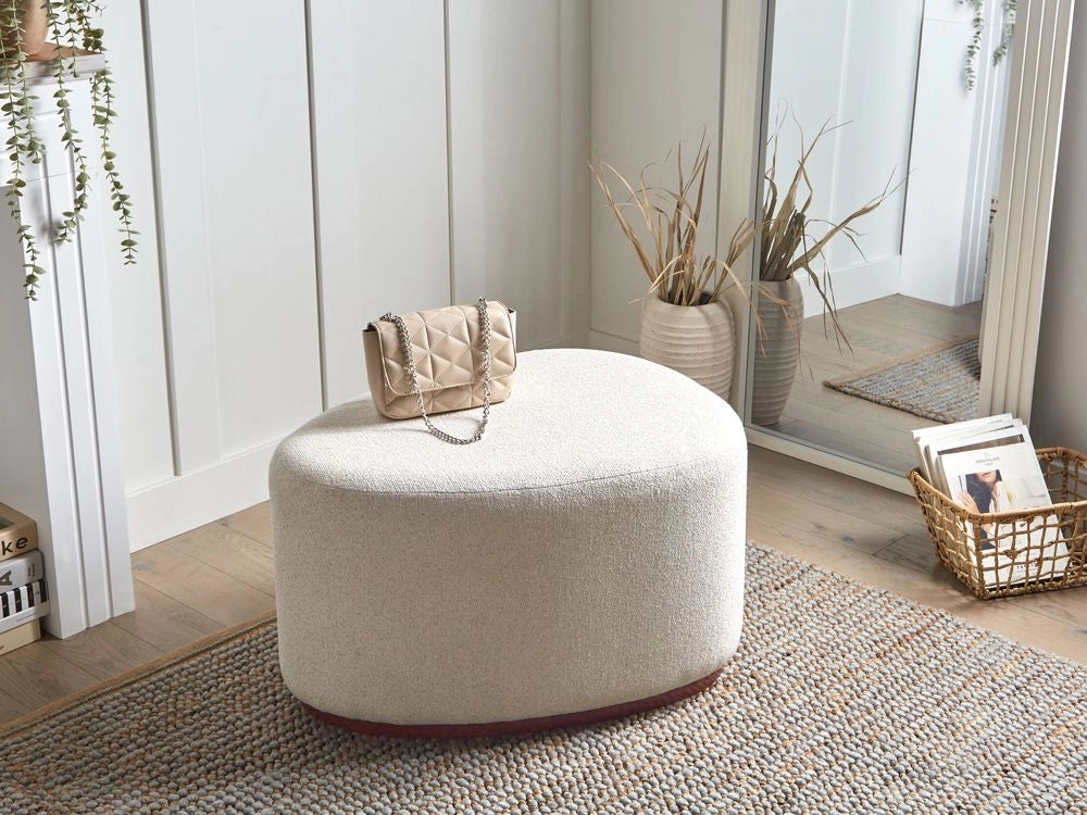 Pouf in tessuto beige chiaro Imbottito in tessuto Accento letto Panca Sgabello