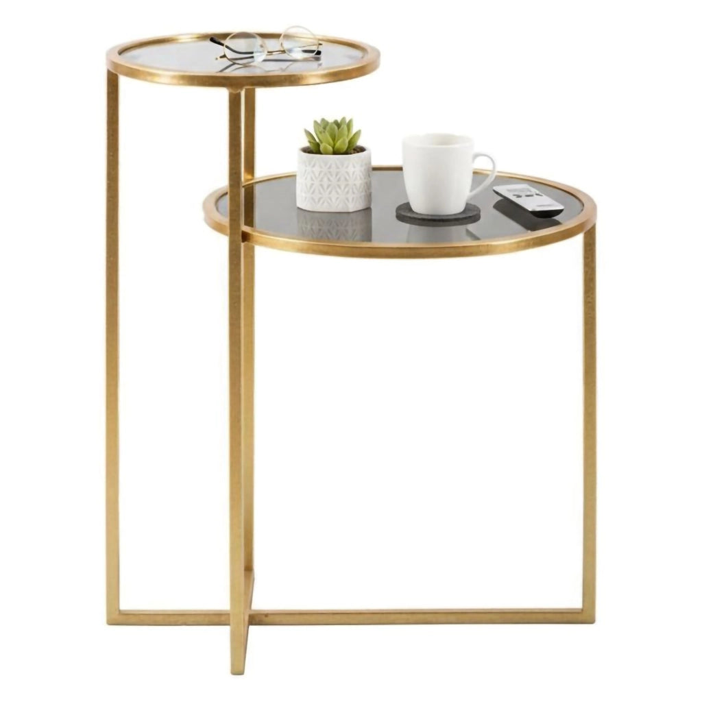 Tavolino da salotto Yoko, Tavolo basso da caffè, Portariviste per divano, Ripiano da soggiorno, 50x40 h61 cm, Oro