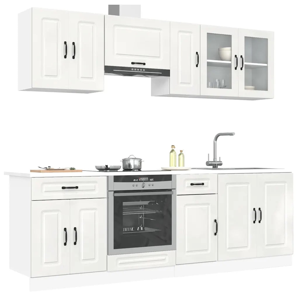 Set Mobili da Cucina 8 pz Kalmar Bianchi Lucido in Truciolato 3314823