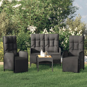 Set da Pranzo da Giardino 4 pz con Cuscini Nero in Polyrattan 3185086