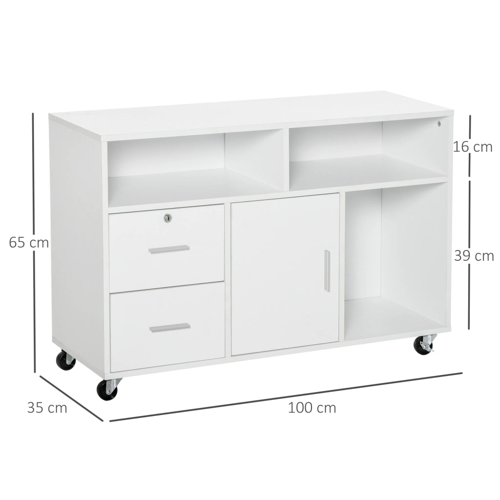 Scrivania con cassetti e ruote ¨C zephmum ¨C bianco 100x35x65 cm
