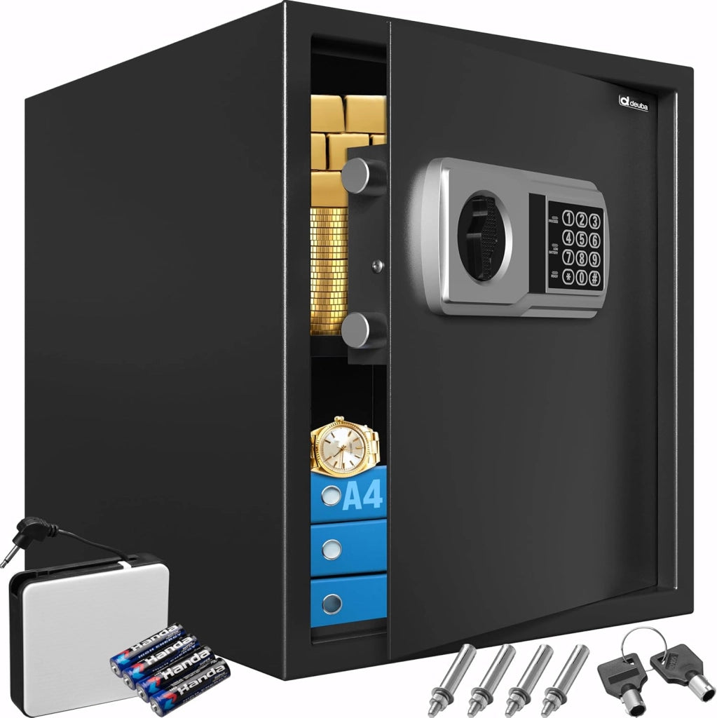 ® XXL Cassaforte Elettronica 35x40x40cm Doppi Bulloni Illuminazione Interna Cassetta Sicurezza Documenti Nero