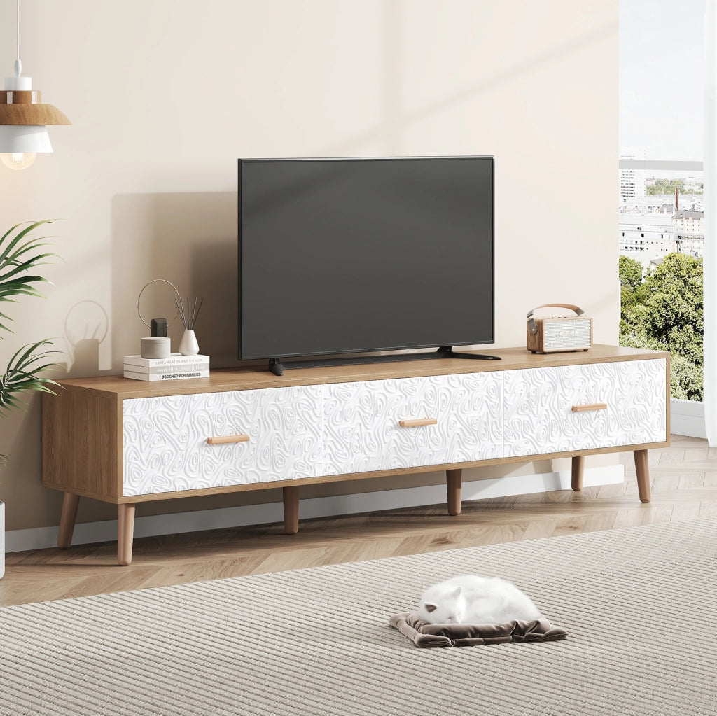 Mobile TV con 3 cassetti in truciolato bianco e naturale