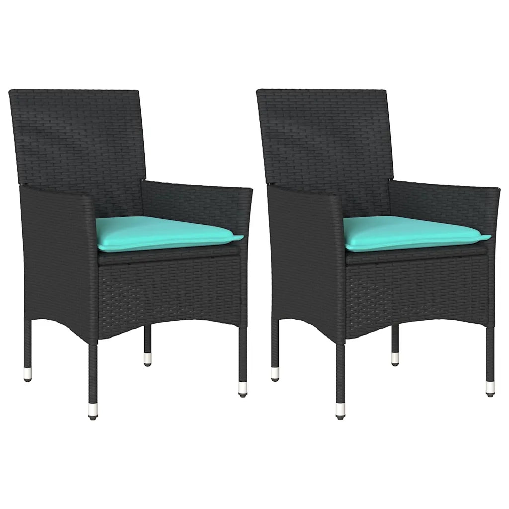 Sedie da Giardino con Cuscini 2 pz | Sedie da Esterno Nere in Polyrattan