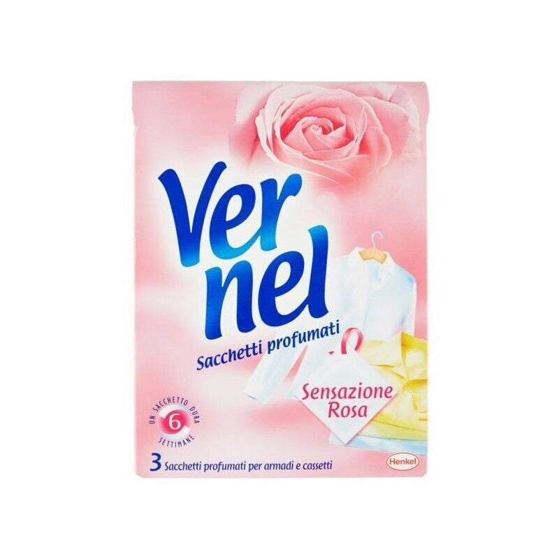 VERNEL SACCHETTI PROFUMATI SENSAZIONE ROSA PER ARMADI E CASSETTI 3 PEZZI