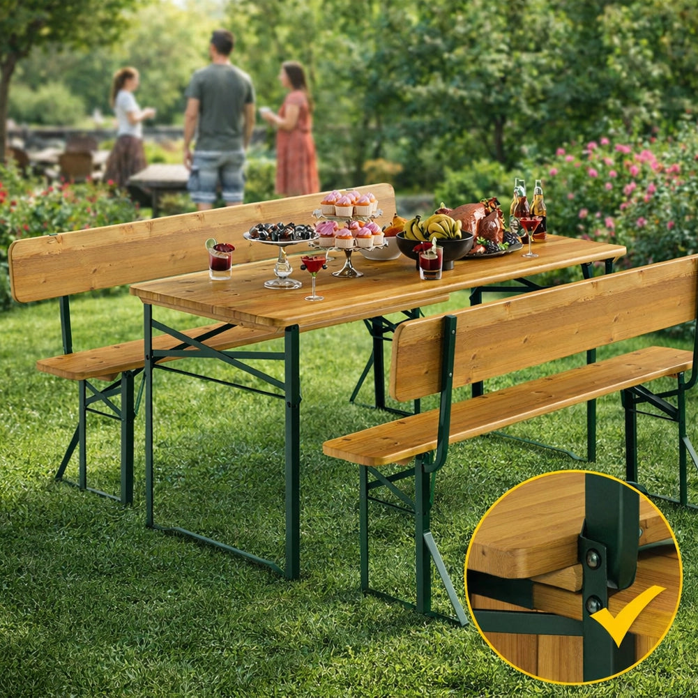 Set Birreria con 2 Panche e Tavolo Pieghevole Seduta con Schienale Salvaspazio
