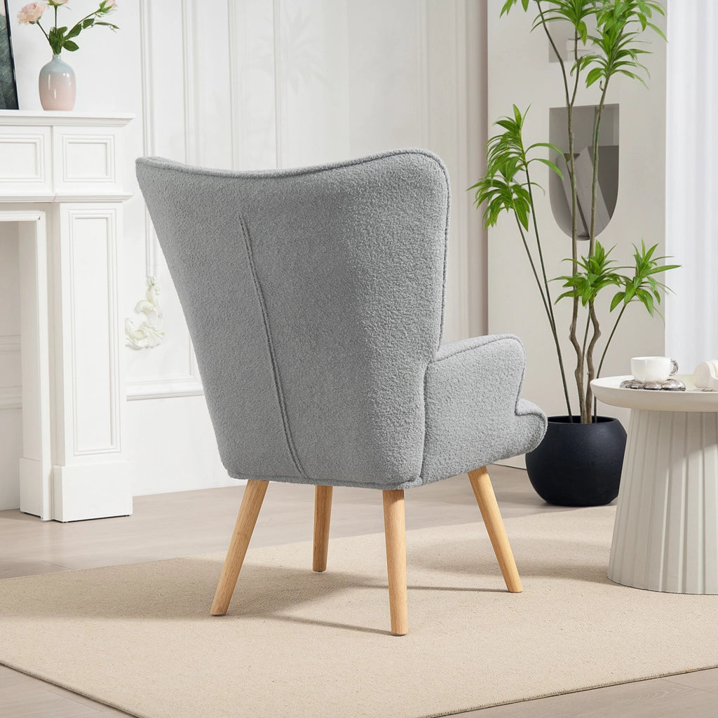 Poltrona relax imbottita in tessuto boucl¨¦ ¨C Zephmum ¨C Grigio chiaro 71x74x96 cm