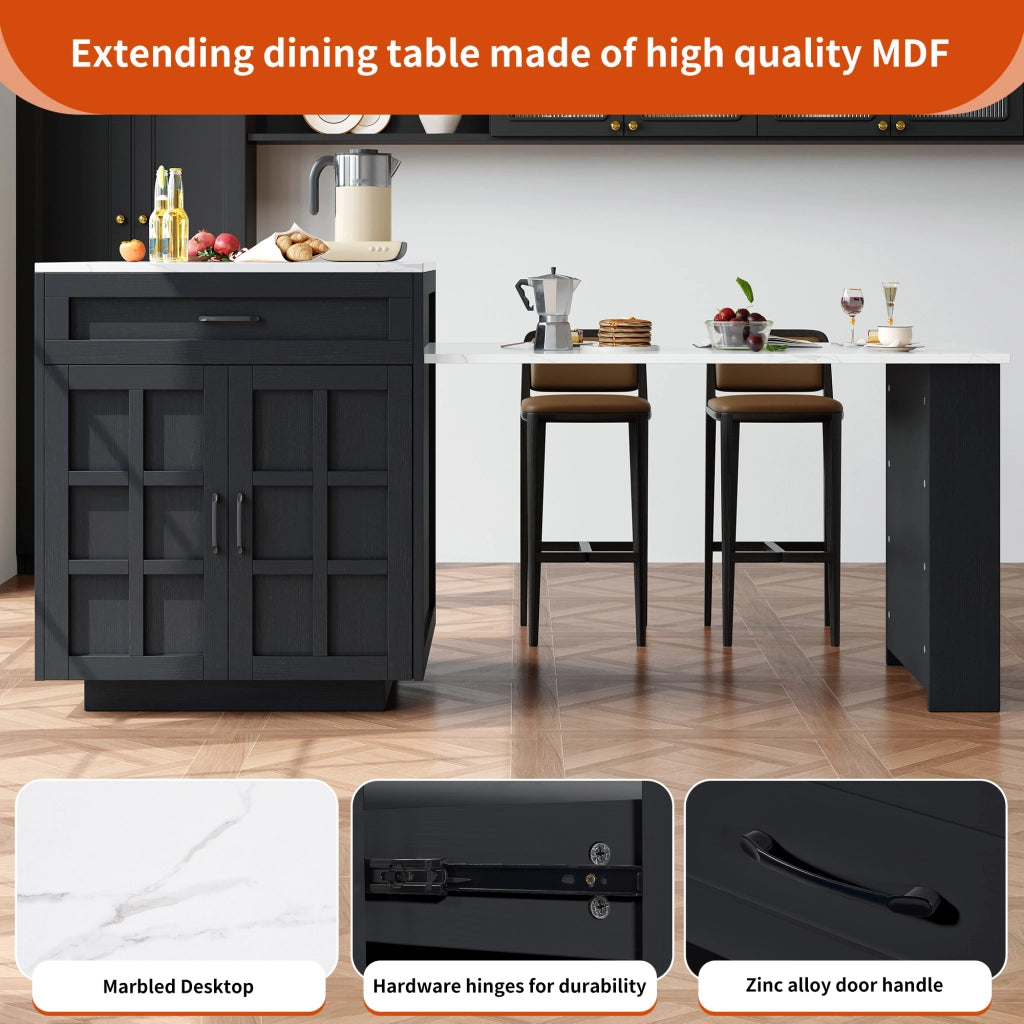 TAVOLO BAR Estensibile 133-202x70x93,5 cm MDF Nero con vani e cassetto