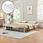 Letto Doppio Florenz in Acciaio con Testiera Decorativa e Materasso 180 x 200 cm Bianco [en.casa]