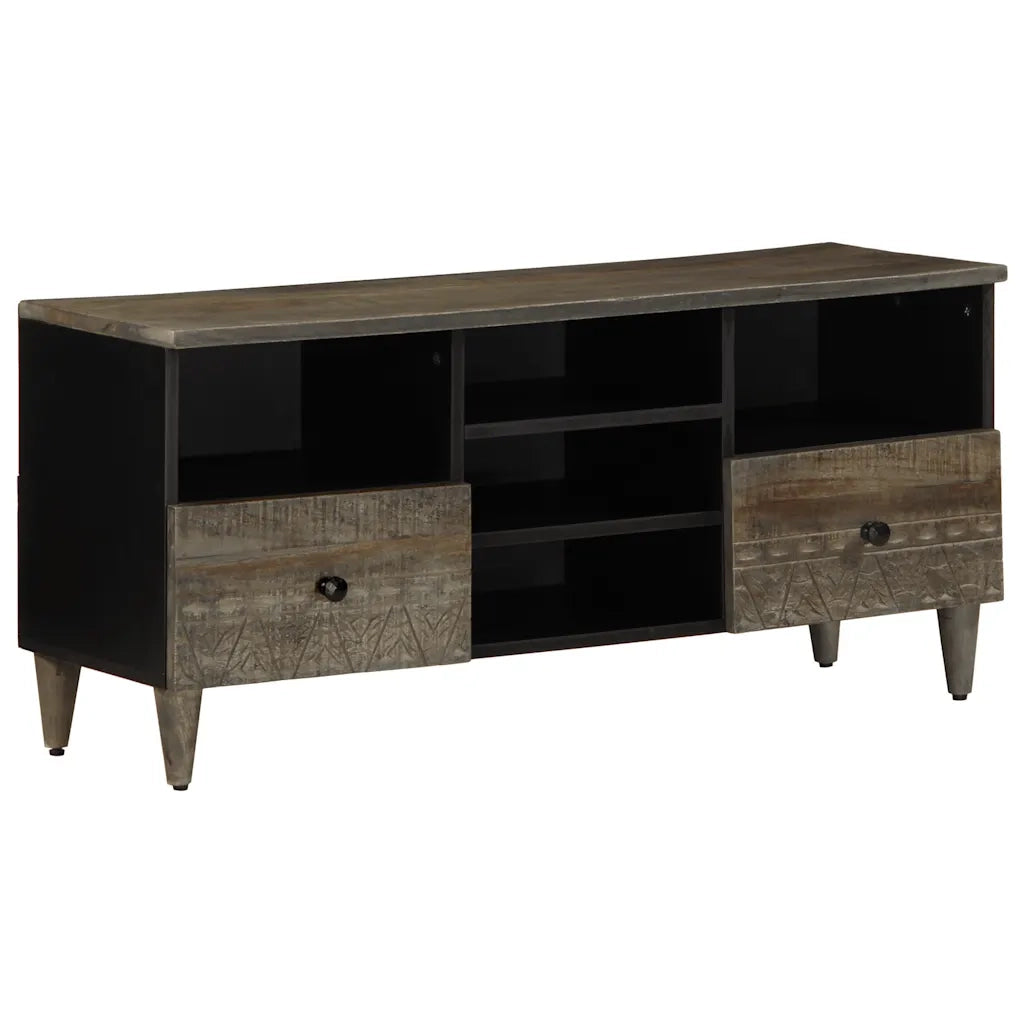 Mobile Porta TV Nero 100x33x46 cm in Legno Massello di Mango