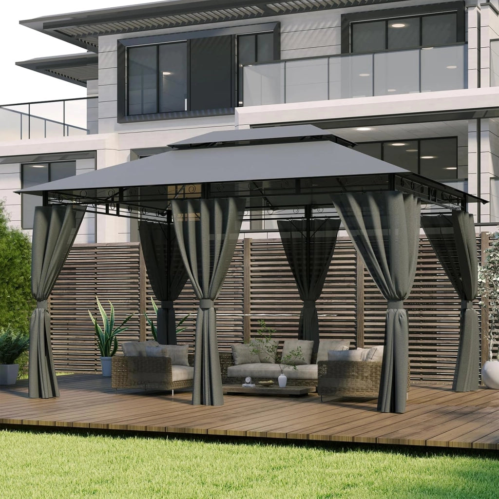 Devoke Gazebo da Giardino 3x4,Telo Gazebos 3x4 Impermeabile,Gazebo Esterno Resistente,Telaio in Metallo, Gazebos,Grigio