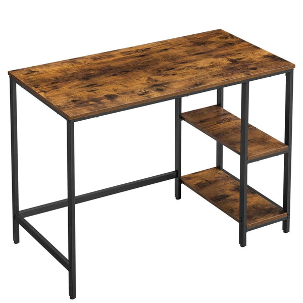 Scrivania per computer/tavolo da studio con ripiano a 2 livelli 100 x 50 x 75 cm posizionabile a sinistra o a destra per ufficio o soggiorno struttura in metallo marrone in stile industriale 12_0004662