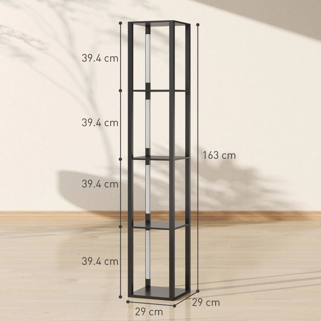 Lampada da Terra con 4 Ripiani, 3 Luminosit¨¤ Regolabili e Interruttore a Pedale, 29x29x163 cm, Nero