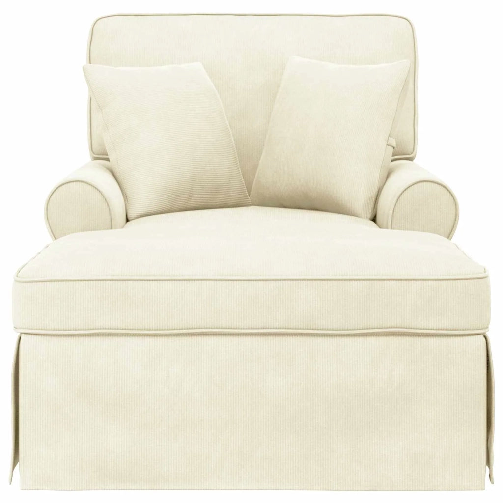 Chaise Longe con Gonna con cuscino 3 pcs Crema Tessuto in Cords