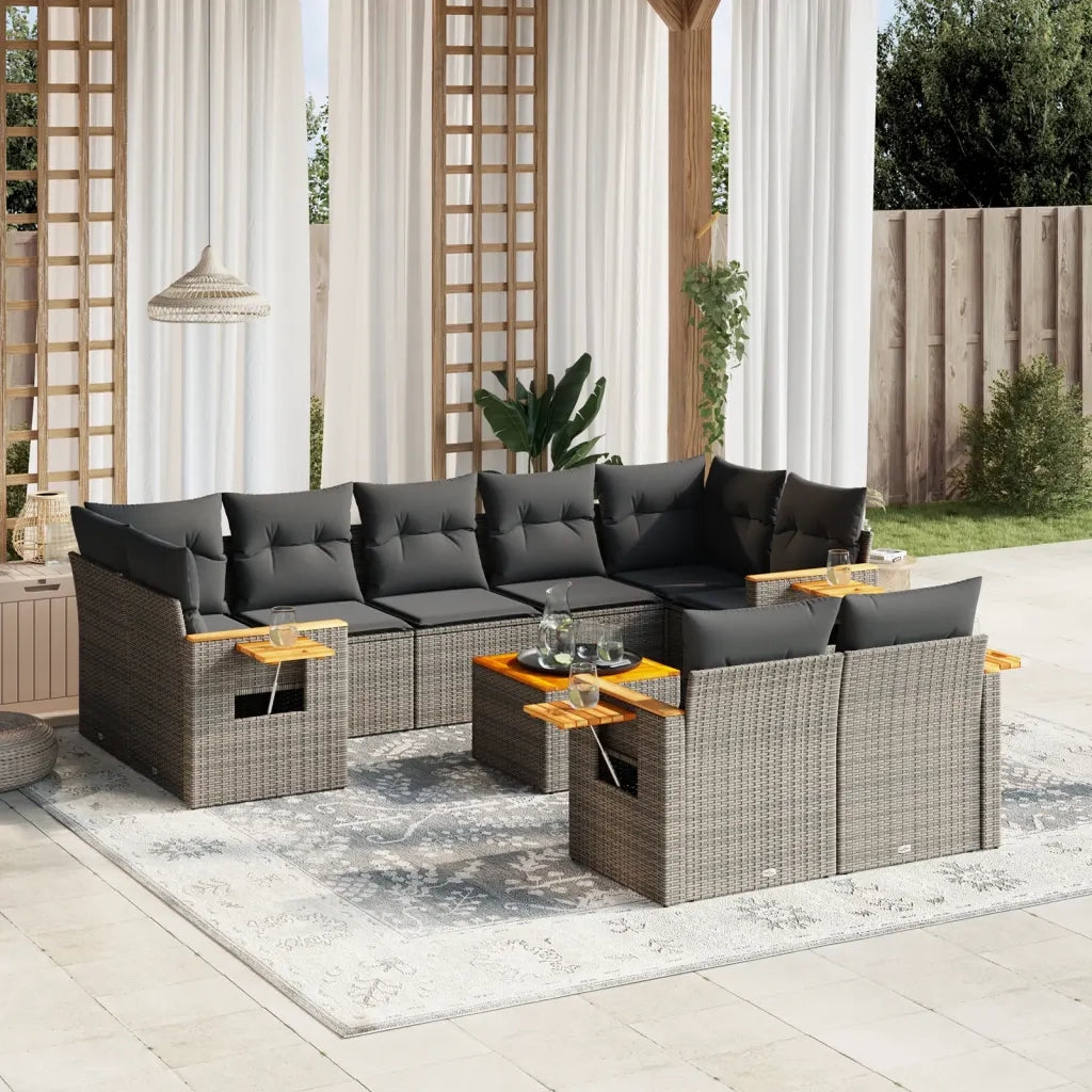 Set Divano da Giardino 10 pz con Cuscini Grigio in Polyrattan 3227159