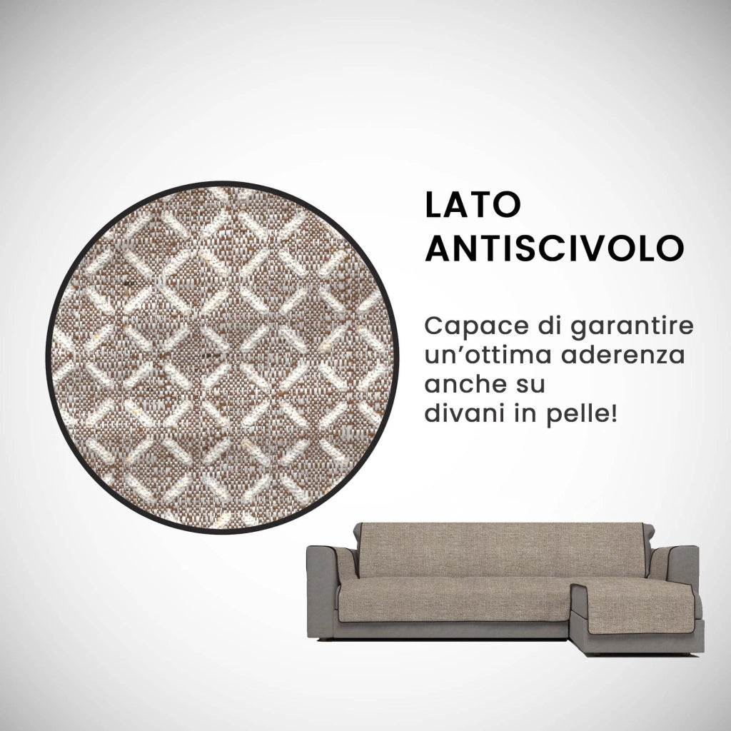 Copridivano in Poliestere con Penisola Destra Seduta 240 cm Marrone
