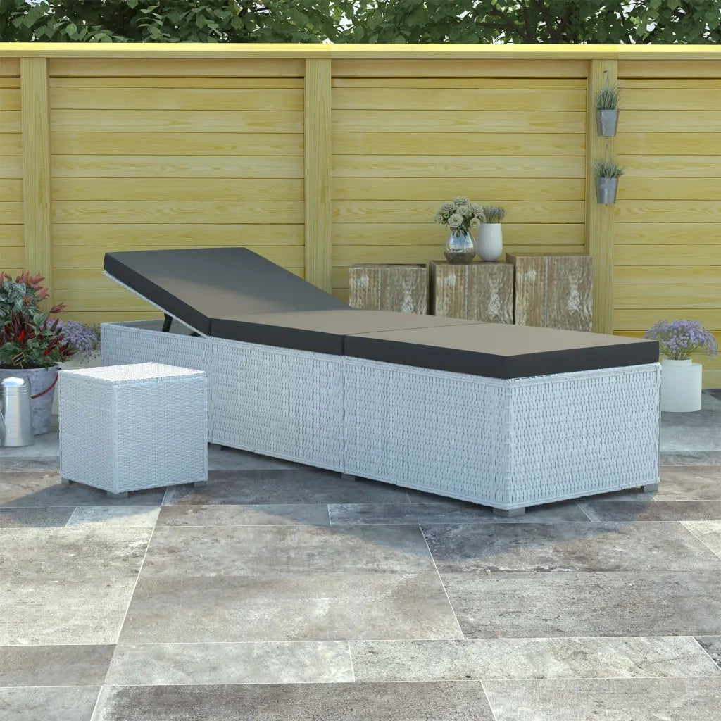 Lettino Prendisole | Sdraio da giardino | Lettino da sole Cuscino e Tavolino da T¨¨ Polyrattan Bianco