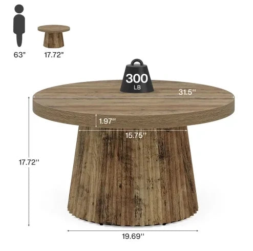 Tavolino da caffè rotondo ? 80 cm in MDF marrone con base scanalata
