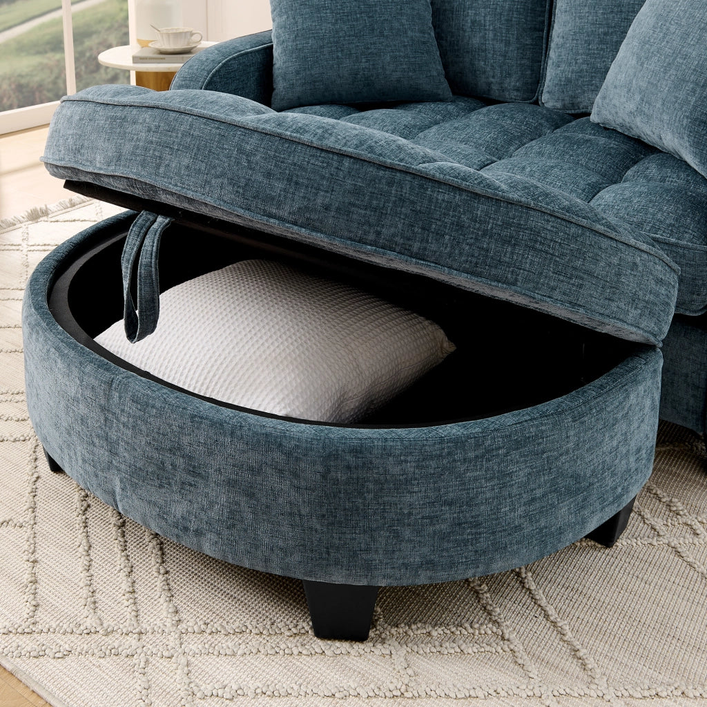 Divano letto multifunzione 2 in 1 con pouf contenitore e tessuto traspirante in eucalipto blu