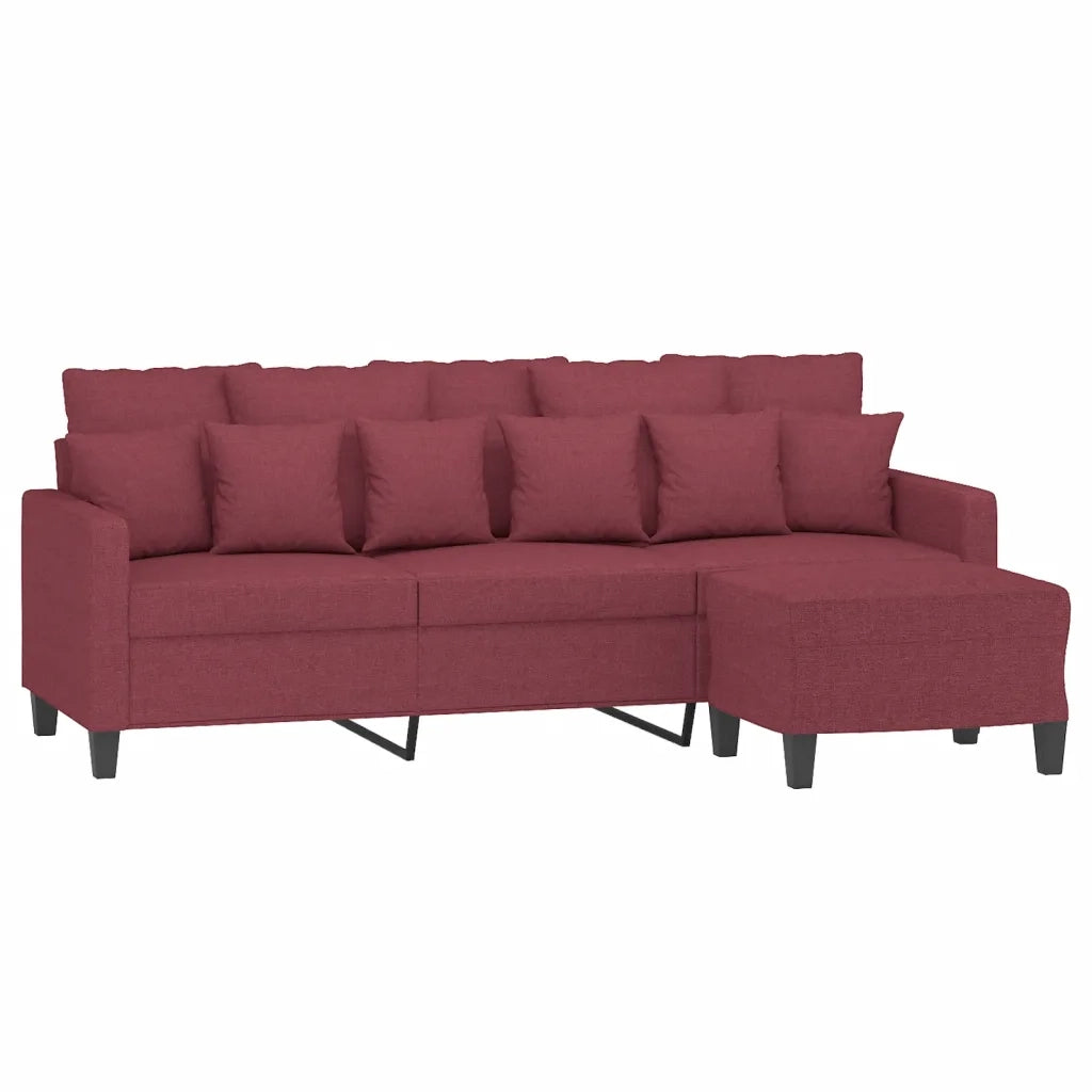 Divano a 3 Posti con Poggiapiedi-Sofa 3 Posti con Poggiapiedi Rosso Vino 180 cm in Tessuto 192285