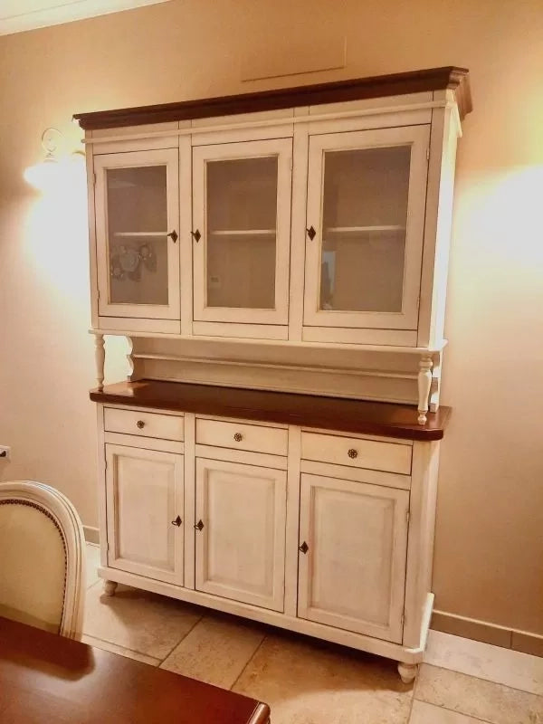 Cristalliera arte povera 3 porte legno bicolore 150x43x208 - Mobili 2G