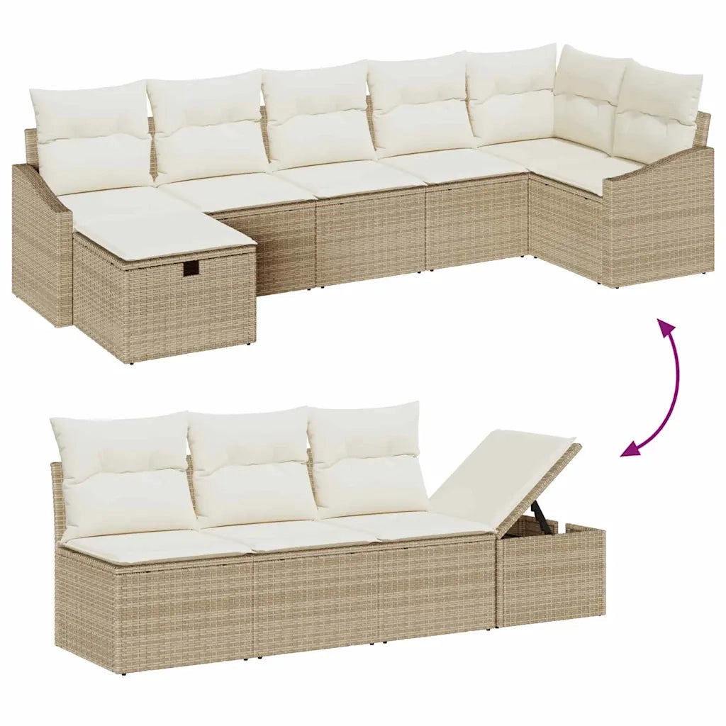 Set di divani con cuscino con archiviazione Beige polyrattan 3359310