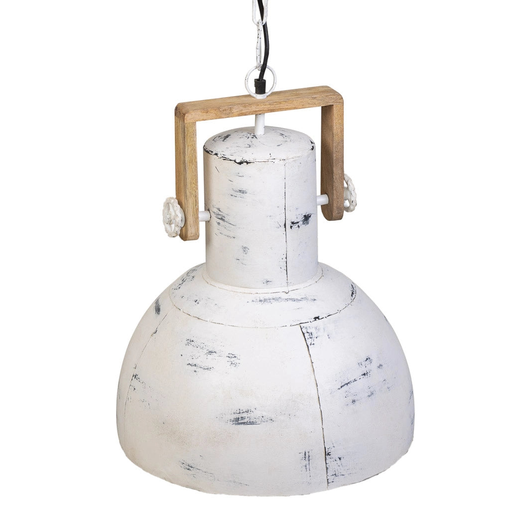 Plafoniera in legno bianco e metallo 41x41x52h