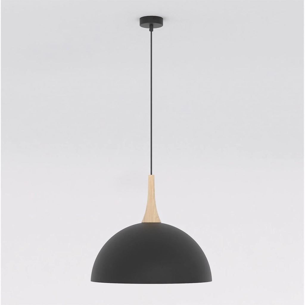 Lampada a sospensione Nautica in acciaio nero e legno