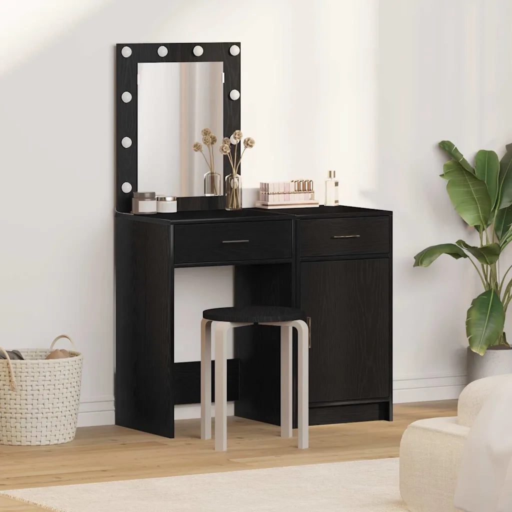 Toeletta | Tavolo da Trucco 2 pz Nero 50 x 41 x 135 cm Legno multistrato