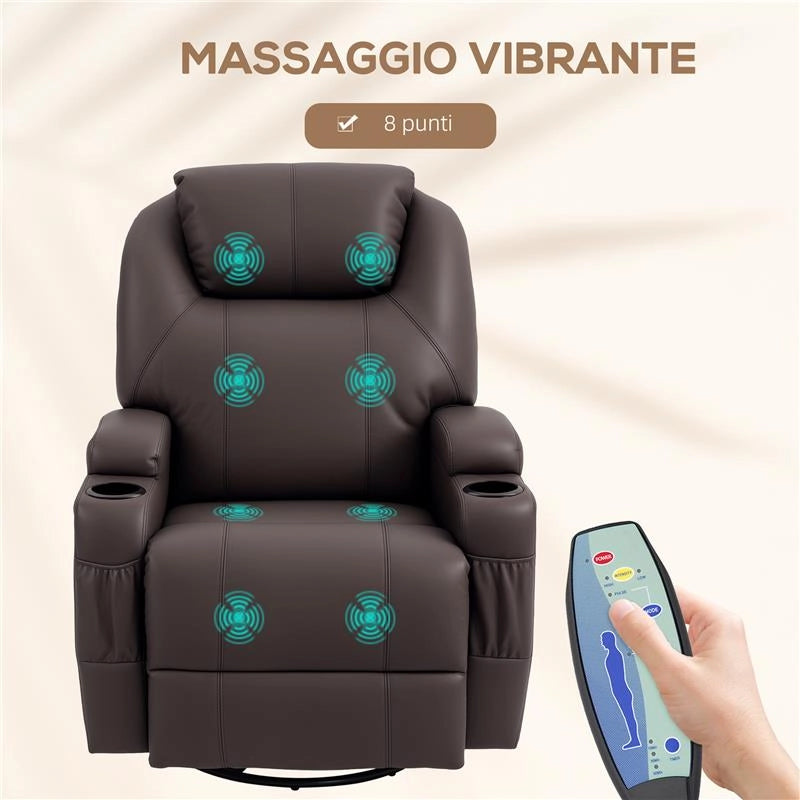 POLTRONA MASSAGGIANTE RECLINABILE CON 8 PUNTI MASSAGGIO E 5 MODALITÀ 84X92X109 CM MARRONE SCURO