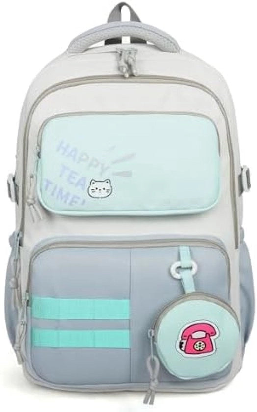 Borsa per studentesse con portafoglio mini, 25 litri, verde - Ideale per la scuola, i viaggi e l'uso quotidiano