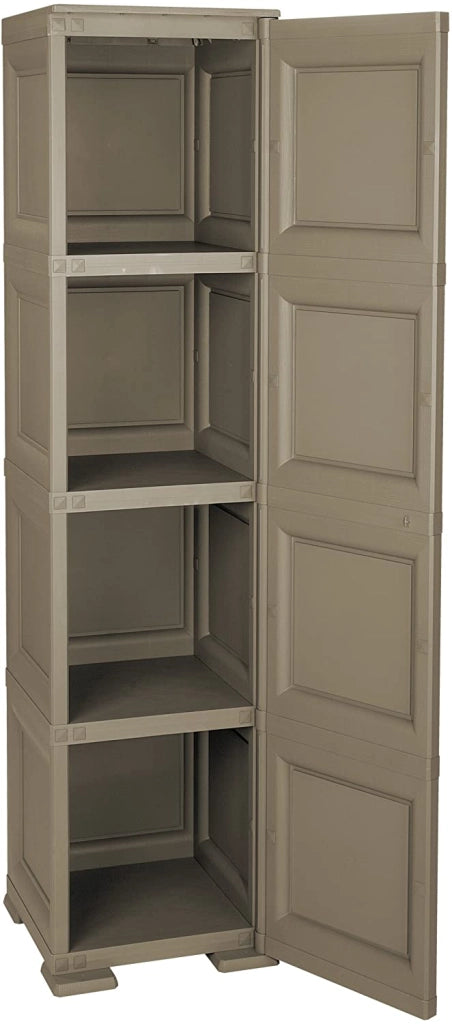 ARMADIO A COLONNA WENGÉ SCURO 40X43X164 CM CON 4 RIPIANI E 1 ANTA LISCIA – MOBILE VERTICALE ORGANIZZAZIONE CASA SALVASPAZIO