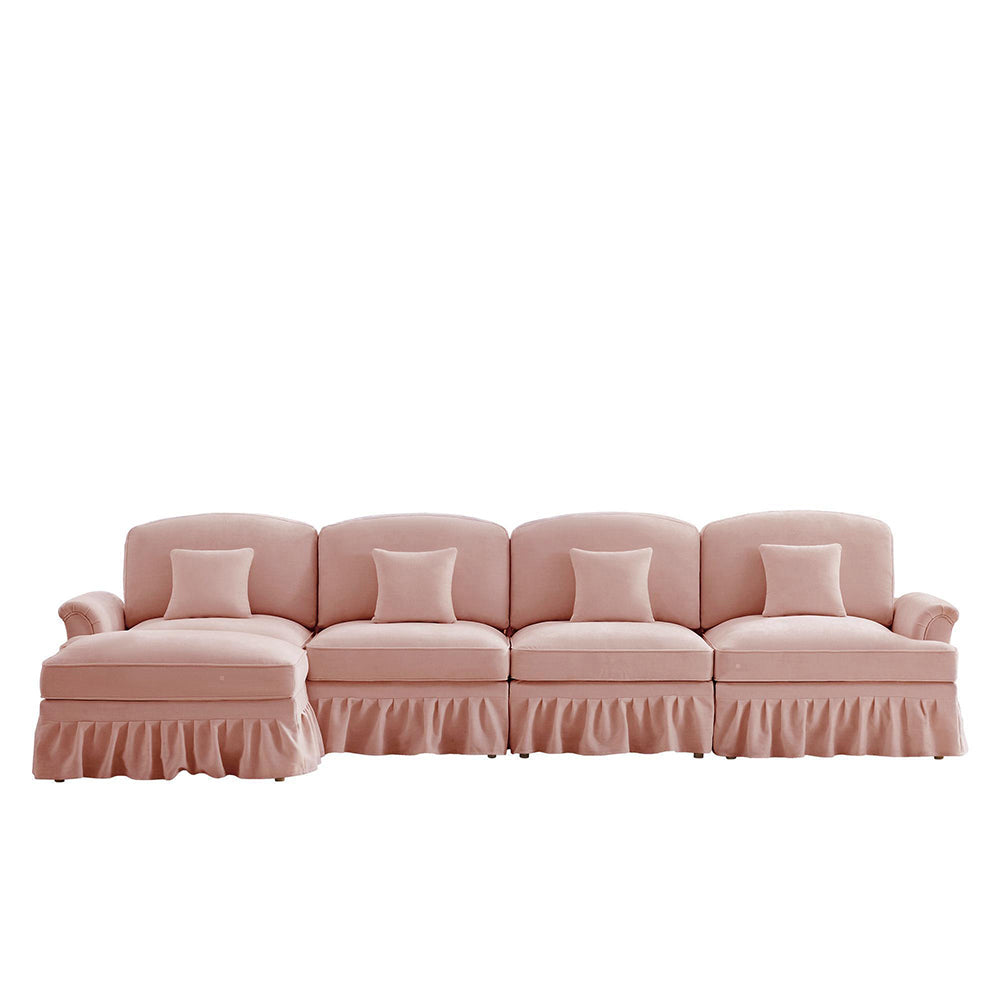Divano modulare a L - Xylo - 4 posti, chenille, mid-century, rosa