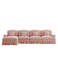 Divano modulare a L - Xylo - 4 posti, chenille, mid-century, rosa