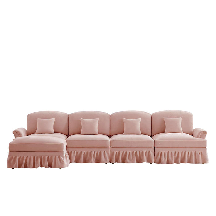 Divano modulare a L - Xylo - 4 posti, chenille, mid-century, rosa